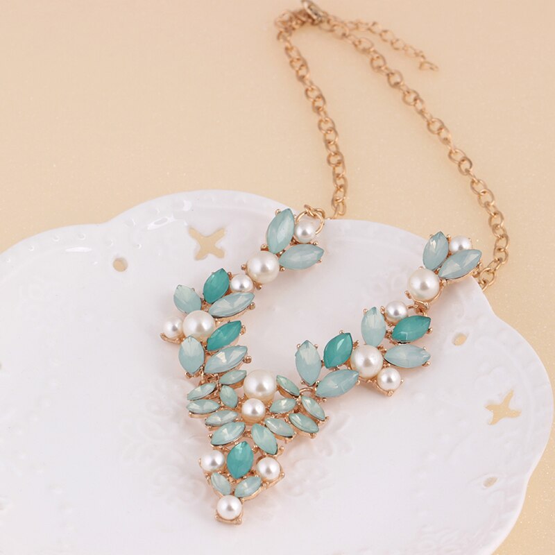 NEULRY Jelly color pearl gem necklace lady small fresh color diamond clavicle chain