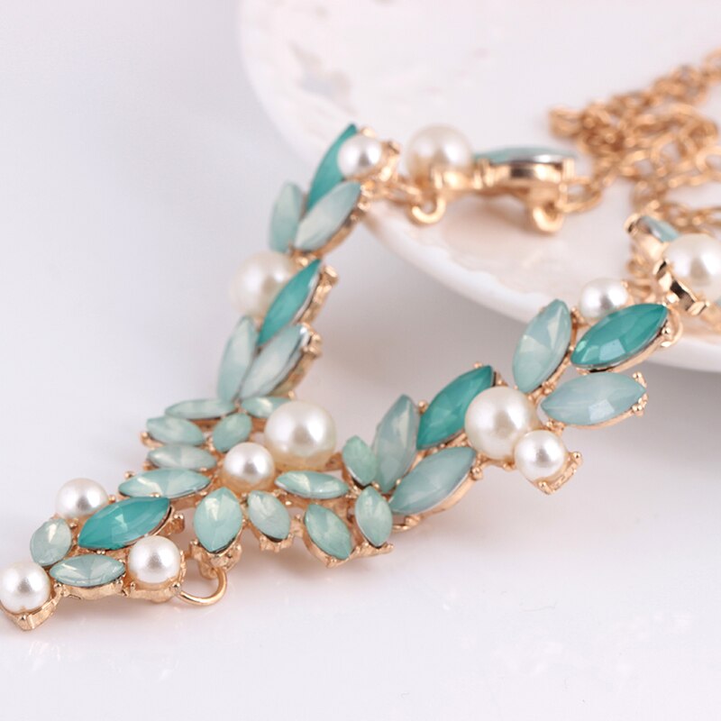 NEULRY Jelly color pearl gem necklace lady small fresh color diamond clavicle chain