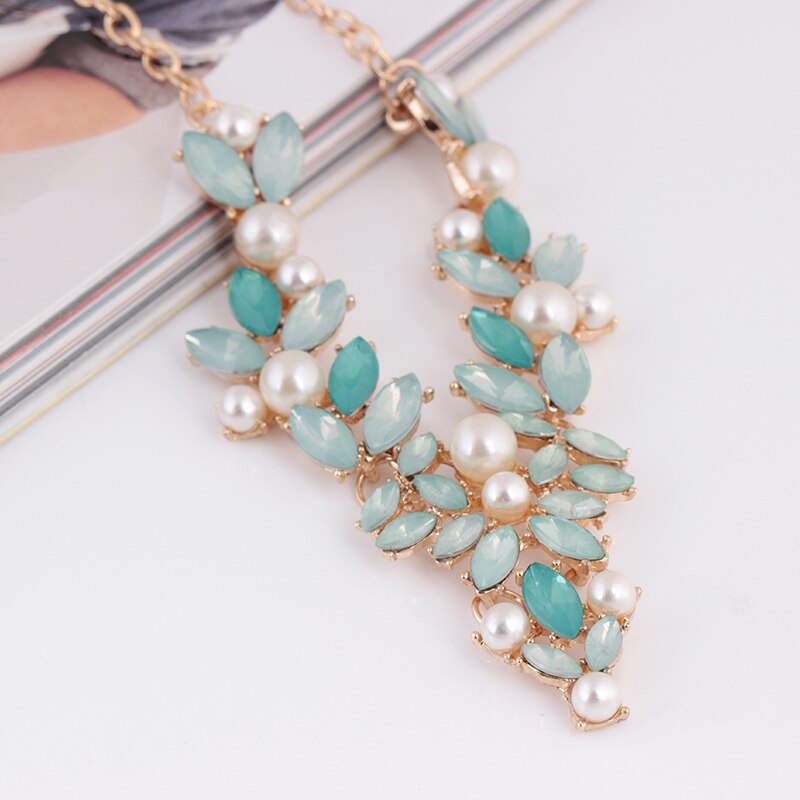 NEULRY Jelly color pearl gem necklace lady small fresh color diamond clavicle chain