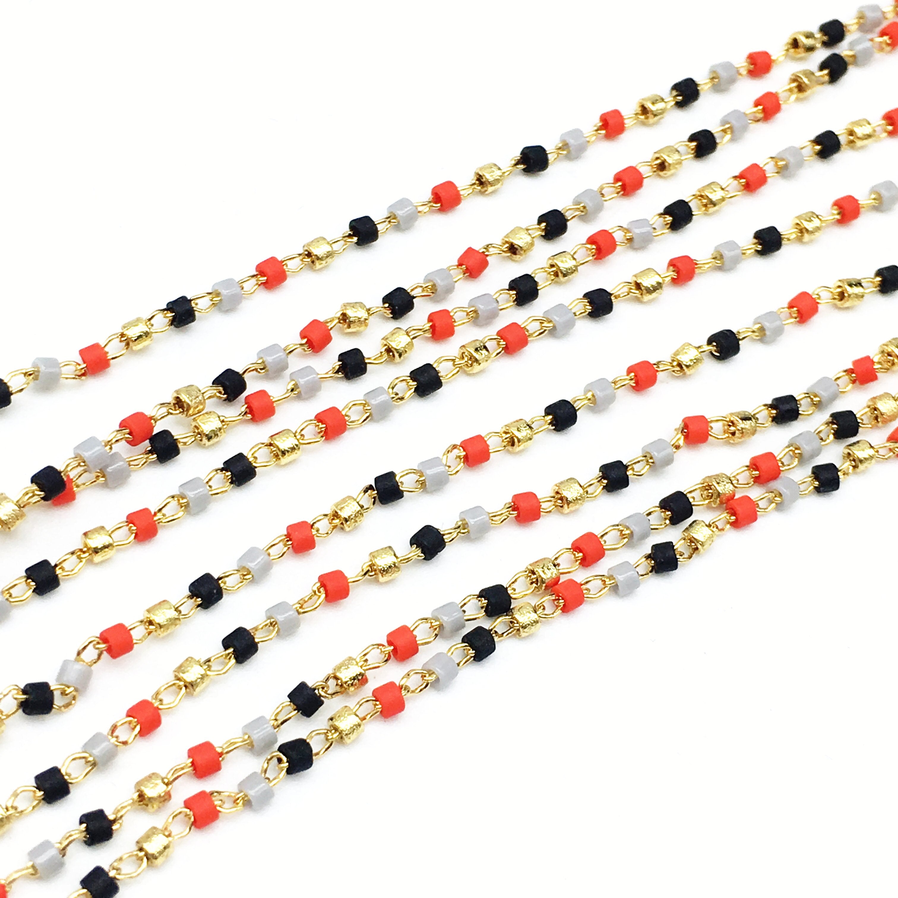 NEW! 5meter Multi-color Brass Gold Wire Wrapped Cylinder Necklace choker, Colorful Japanese Seed Beads Tiny Rosary Chain