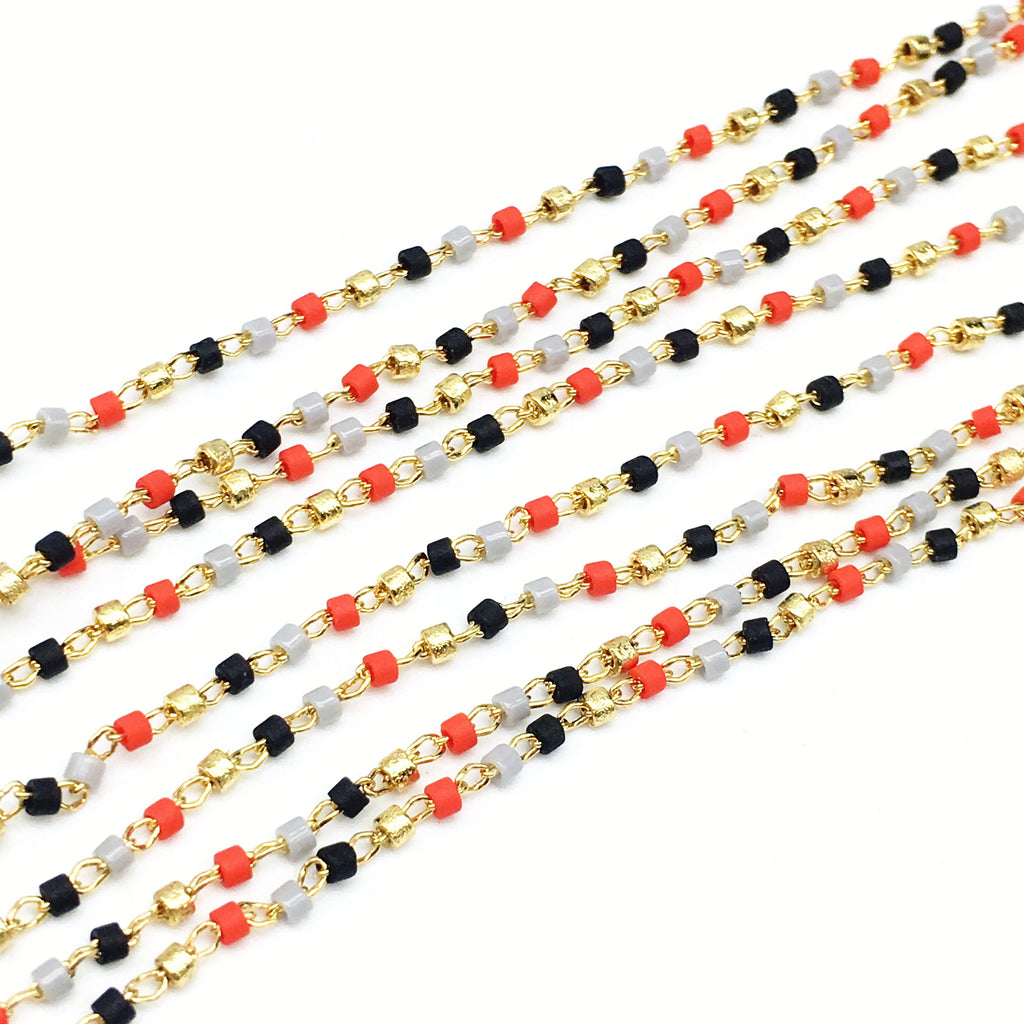 NEW! 5meter Multi-color Brass Gold Wire Wrapped Cylinder Necklace choker, Colorful Japanese Seed Beads Tiny Rosary Chain