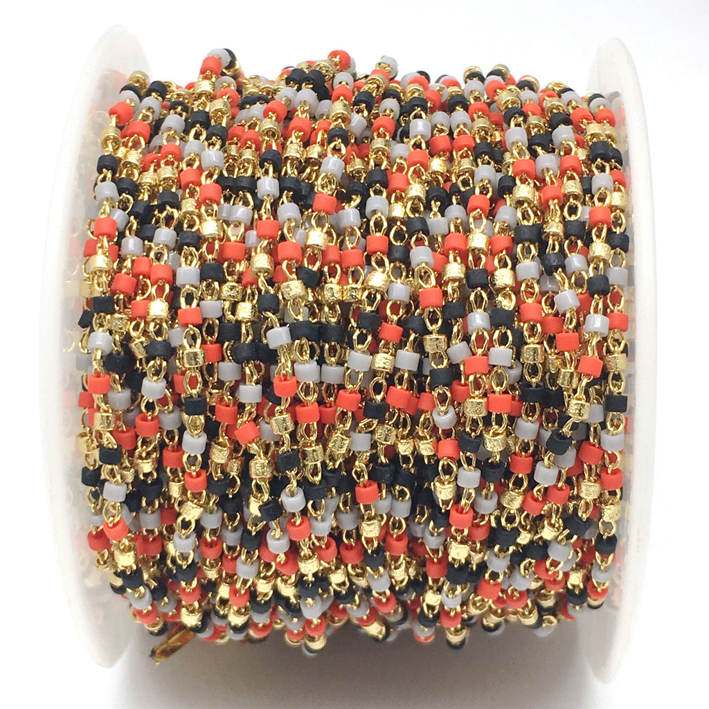 NEW! 5meter Multi-color Brass Gold Wire Wrapped Cylinder Necklace choker, Colorful Japanese Seed Beads Tiny Rosary Chain