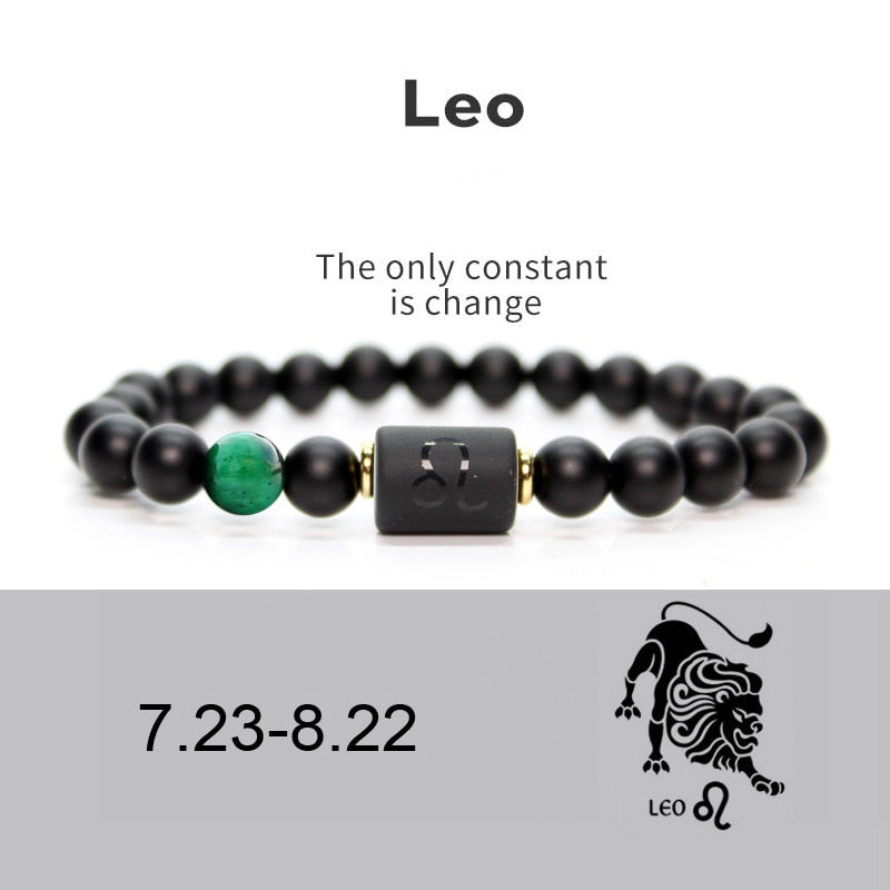 8mm Black Stone Beads 12 constellation couple Bracelet Men Bracelets For Women Pulseras Masculina Hombre Man Mens Jewellery
