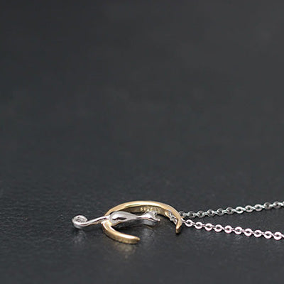 NEW 925 Sterling Silver Necklaces Women Cute Cat Long Chain Animal Moon Pendant Necklace Decoration Trendy Fine Jewelry YN10