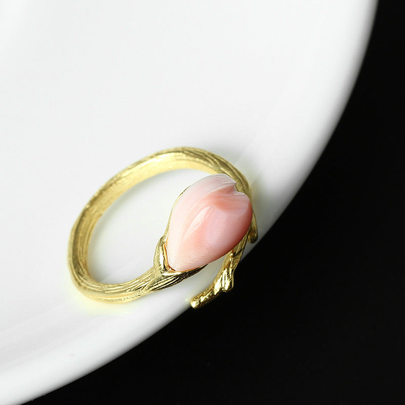 NEW 925 Sterling Silver Rings For Women Original Flower Joint Ring Handmade Magnolia Bloom Pink CZ Finger Ring Jewelry YR16