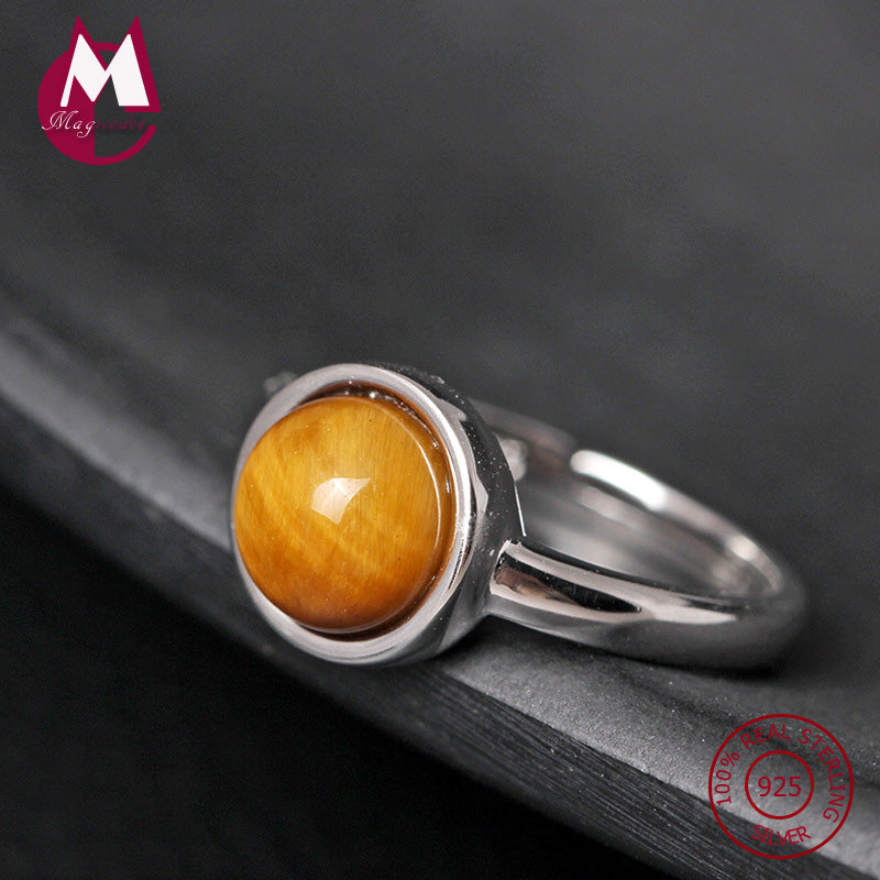 NEW 925 Sterling Silver Rings For Women Original Natural Stone Tiger Eye Women's Ring Handmade Wedding Ring Fine Jewelry YR42