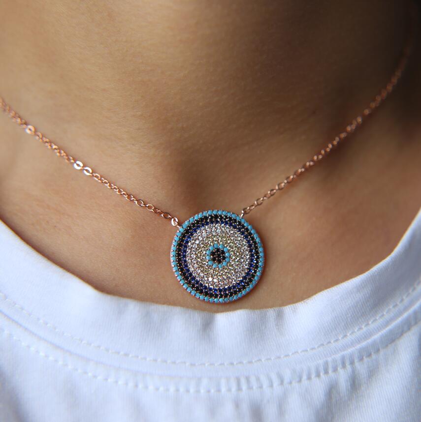 NEW Authentic turquoises turkish round fashion trendy girl lady micro pave cz fashion necklace