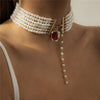 Chocker High-end Baroque Ruby Pendant Bead Set Clavicle Chain Retro Ethnic Gemstone Woemn's Neck Chain Unique Trinket