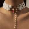 Chocker High-end Baroque Ruby Pendant Bead Set Clavicle Chain Retro Ethnic Gemstone Woemn's Neck Chain Unique Trinket