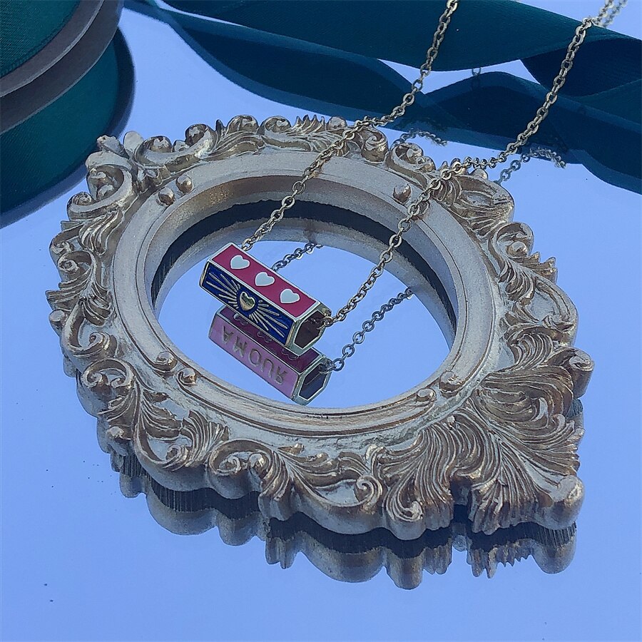 Copper Punk Link Chain Necklace Heart Turkish Evil Eye Pendant Charm Necklace Neck Decoration for Women Female Jewelry