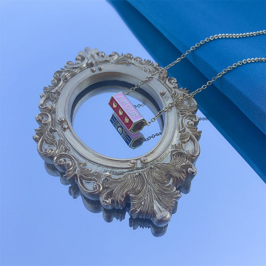 Copper Punk Link Chain Necklace Heart Turkish Evil Eye Pendant Charm Necklace Neck Decoration for Women Female Jewelry