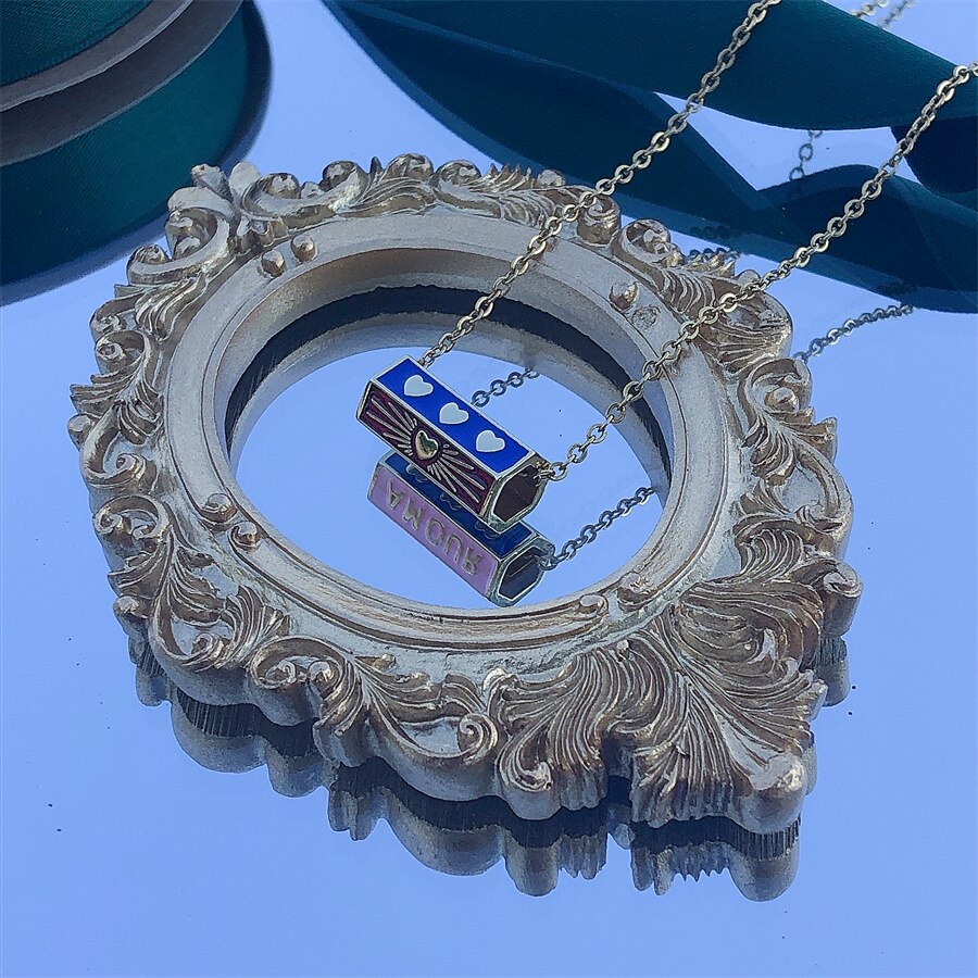 Copper Punk Link Chain Necklace Heart Turkish Evil Eye Pendant Charm Necklace Neck Decoration for Women Female Jewelry