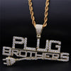 Creative Plug Pendant With Letters Brothers Pendant Pave Bling Clear Cubic Zircon Hip Hop  Iced Out Necklace Jewelry Gift