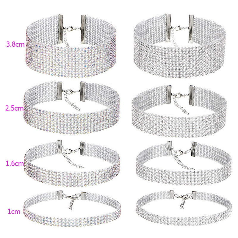 Crystal Rhinestone Choker Necklace Women Wedding Accessories Silver Color Chain Punk Gothic Chokers Jewelry Collier Femme