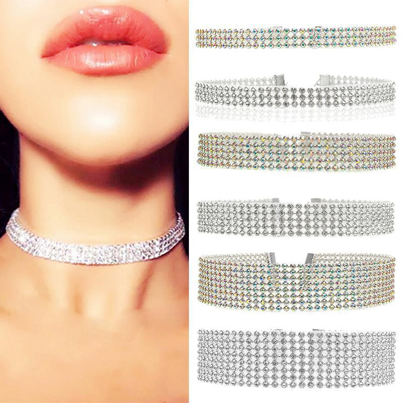 Crystal Rhinestone Choker Necklace Women Wedding Accessories Silver Color Chain Punk Gothic Chokers Jewelry Collier Femme