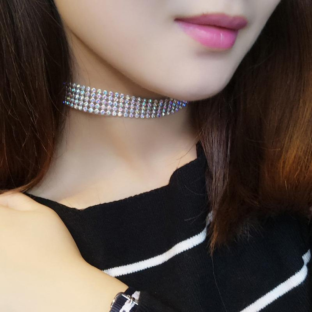 Crystal Rhinestone Choker Necklace Women Wedding Accessories Silver Color Chain Punk Gothic Chokers Jewelry Collier Femme
