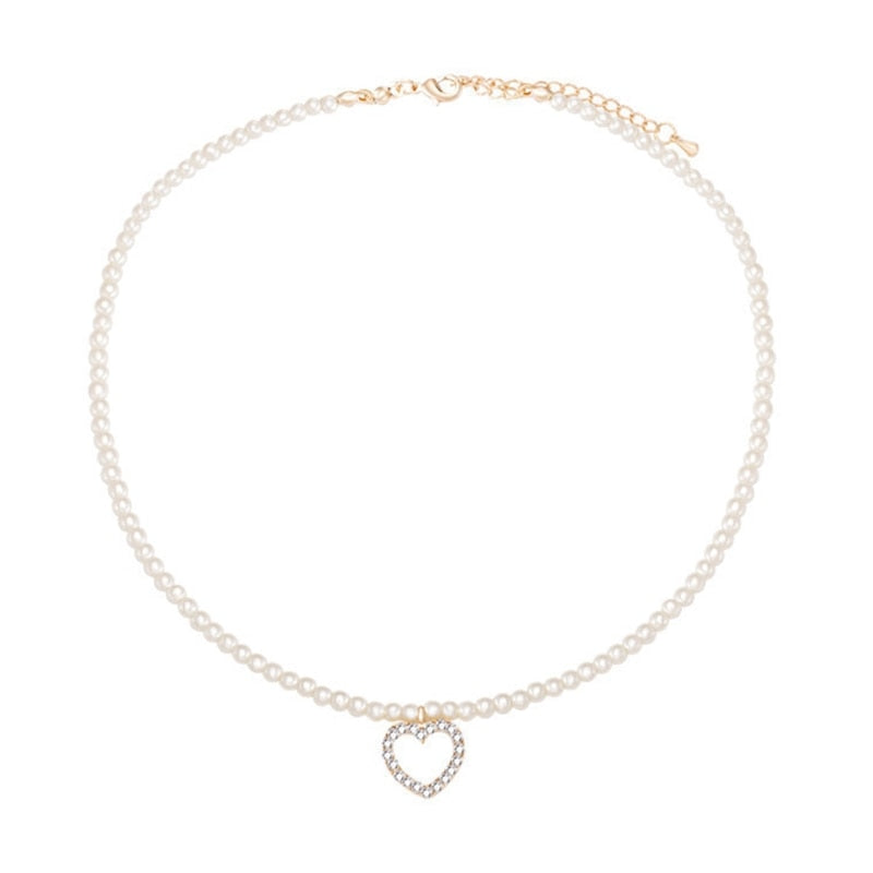 Elegant Pearl Choker Necklaces Small Heart Wedding Necklace For Women Bead Chain Minimalist Jewelry On The Neck 2021 Chocker
