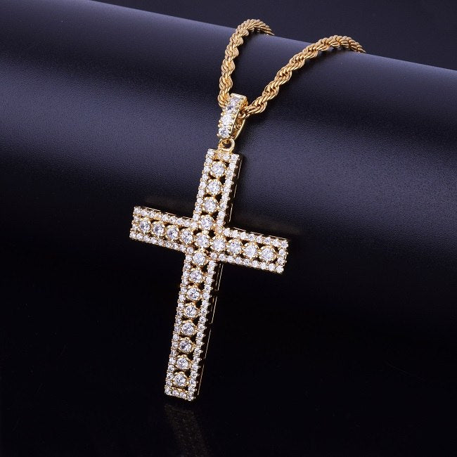 NEW Gold Cubic Zirconia Cross Pendant Gold Silver Copper Material Bling Zircon Cross Pendants Necklace Men Women Hop Jewelry