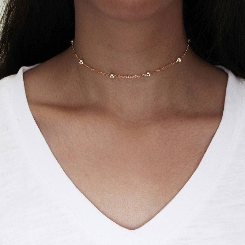 Gothic punk Single layer copper beads chain Article necklace all women sexy metal alloy Clavicle necklace jewelry