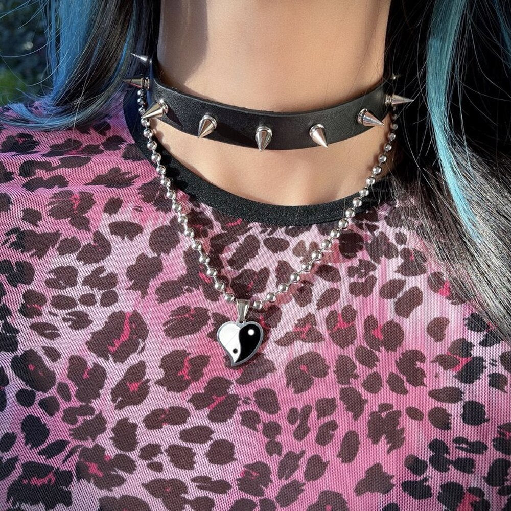 Harajuku Vintage Hip-hop Heart Necklace Stainless Steel Love Gossip Flame Necklaces For Women Men Jewelry Gift