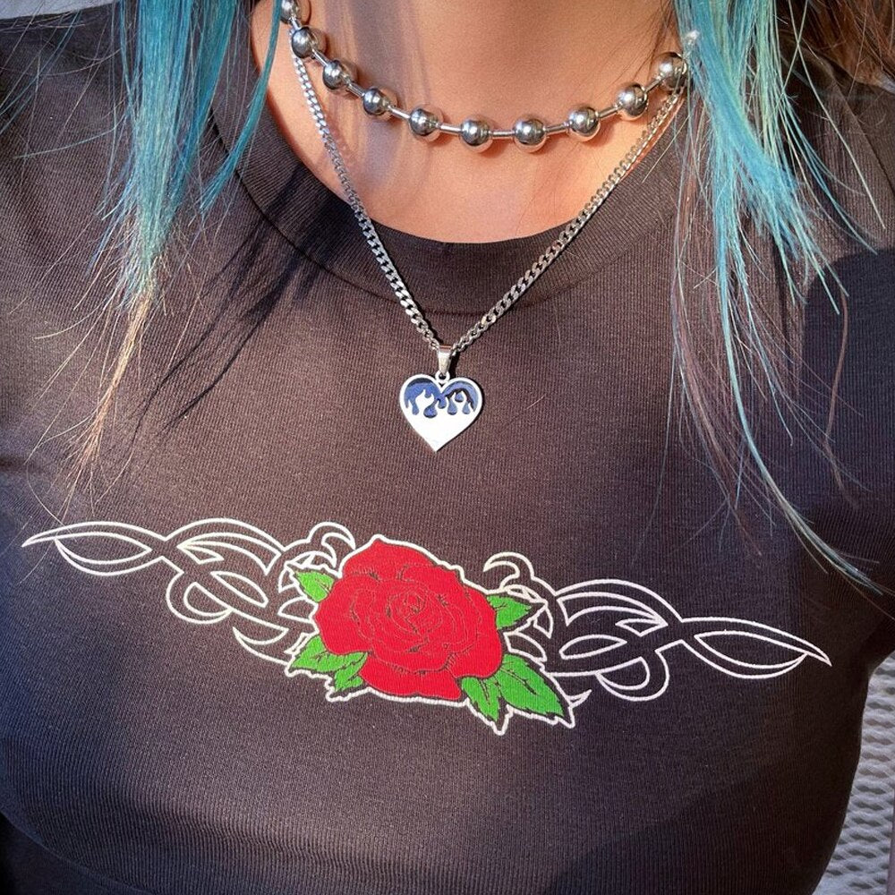 Harajuku Vintage Hip-hop Heart Necklace Stainless Steel Love Gossip Flame Necklaces For Women Men Jewelry Gift