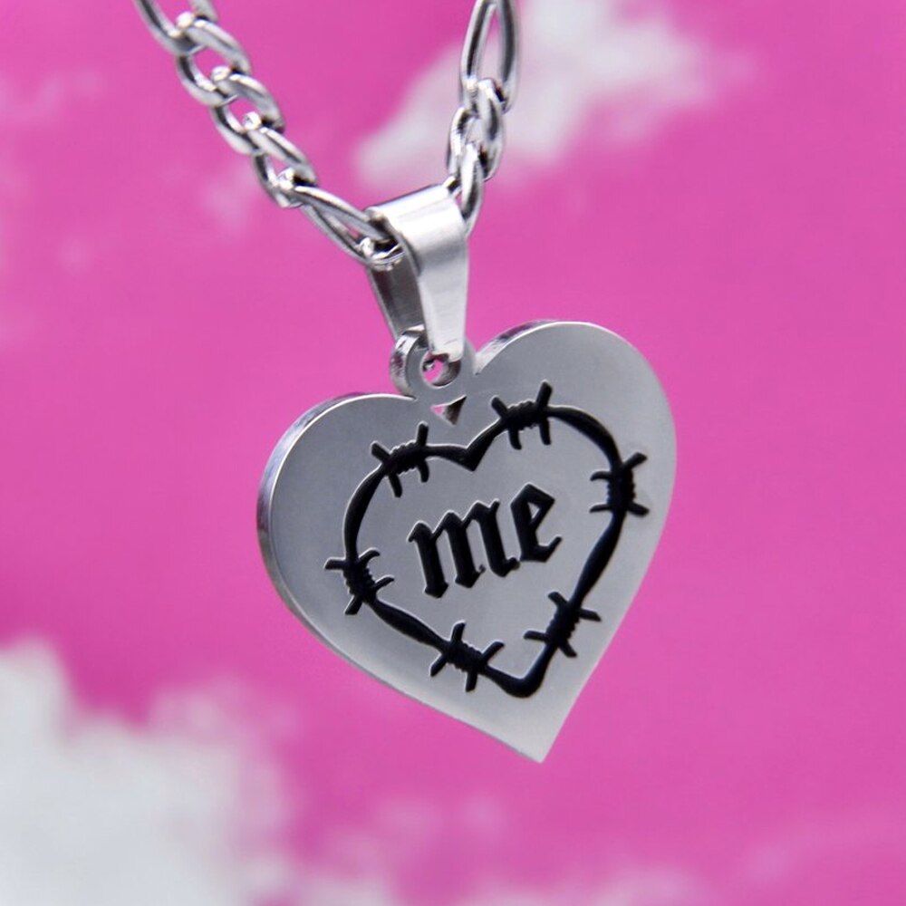 Harajuku Vintage Hip-hop Heart Necklace Stainless Steel Love Gossip Flame Necklaces For Women Men Jewelry Gift