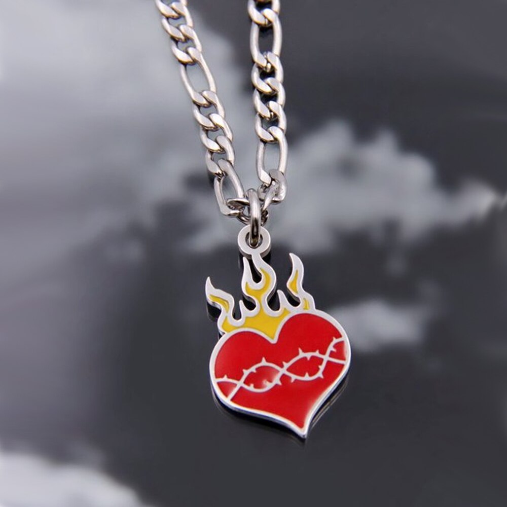 Harajuku Vintage Hip-hop Heart Necklace Stainless Steel Love Gossip Flame Necklaces For Women Men Jewelry Gift