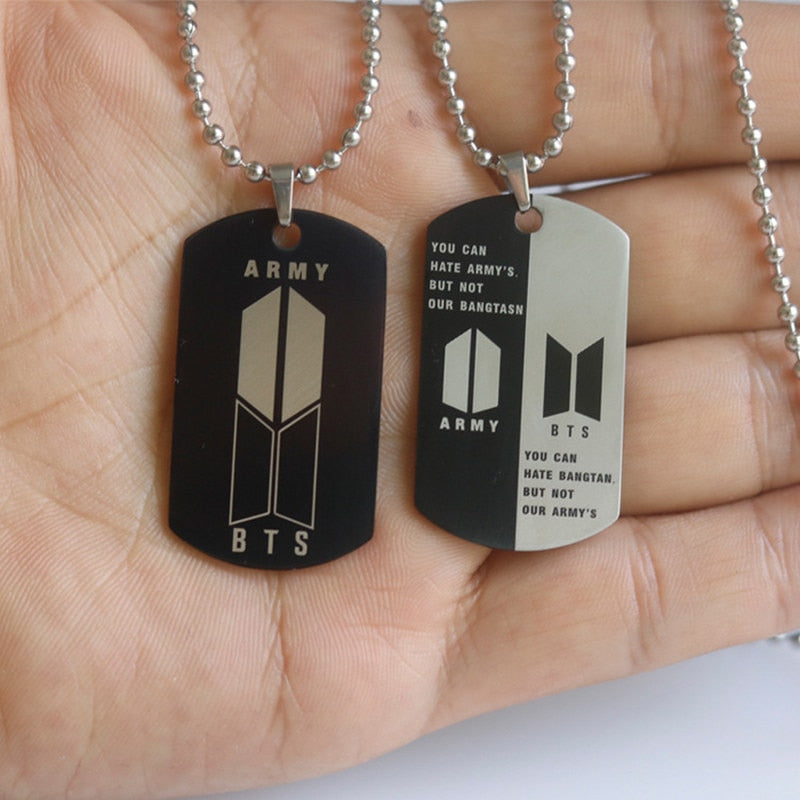 Kpop Stainless Steel Letter ARMY Pendant Necklaces Dog Tag Neutral Necklace Boy Girl Minimalist Jewelry Collier Femme Collar