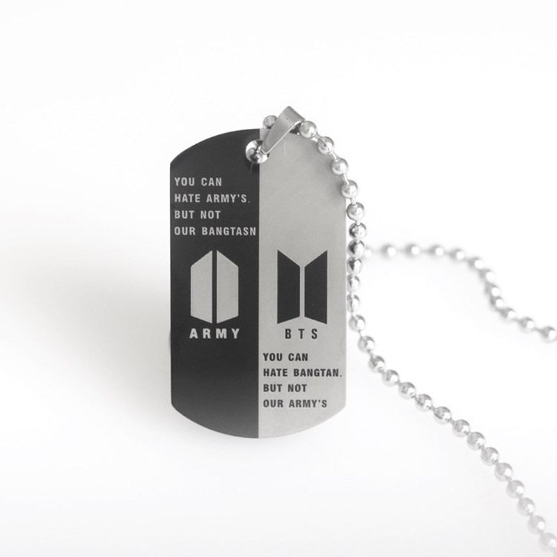 Kpop Stainless Steel Letter ARMY Pendant Necklaces Dog Tag Neutral Necklace Boy Girl Minimalist Jewelry Collier Femme Collar