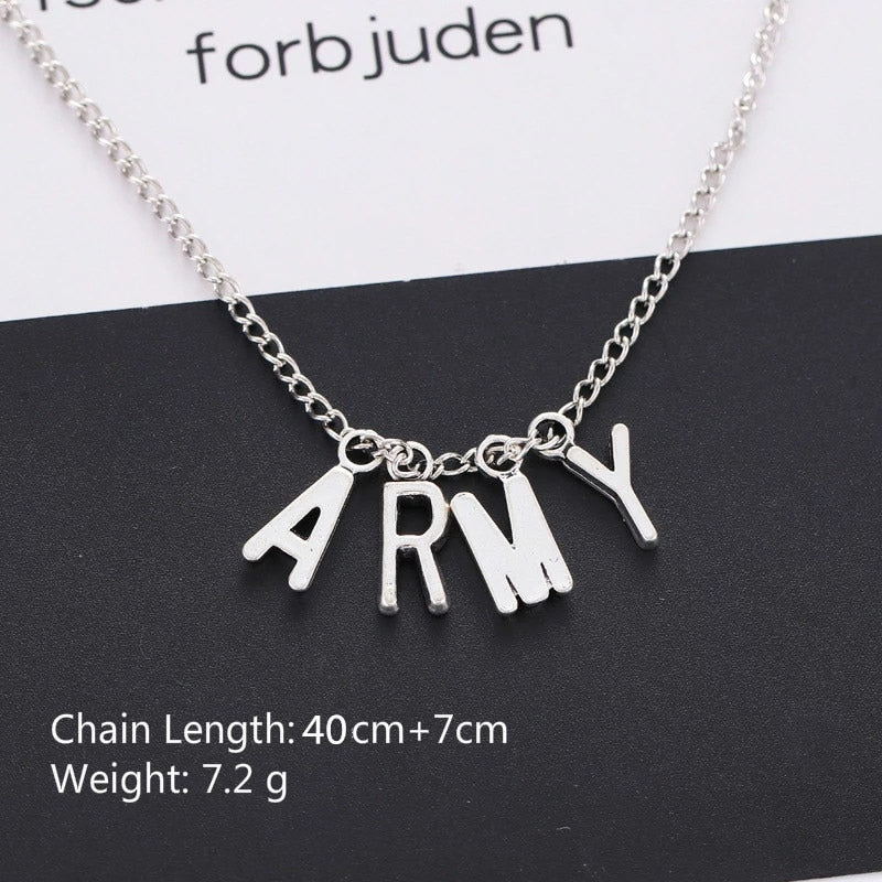Kpop Stainless Steel Letter ARMY Pendant Necklaces Dog Tag Neutral Necklace Boy Girl Minimalist Jewelry Collier Femme Collar