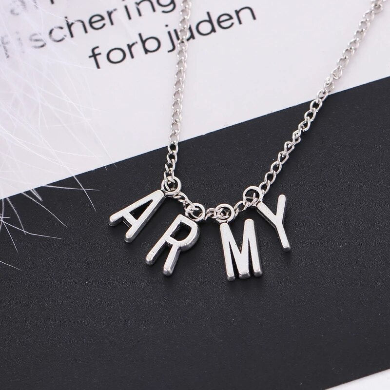 Kpop Stainless Steel Letter ARMY Pendant Necklaces Dog Tag Neutral Necklace Boy Girl Minimalist Jewelry Collier Femme Collar