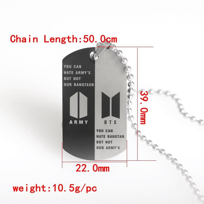 Kpop Stainless Steel Letter ARMY Pendant Necklaces Dog Tag Neutral Necklace Boy Girl Minimalist Jewelry Collier Femme Collar