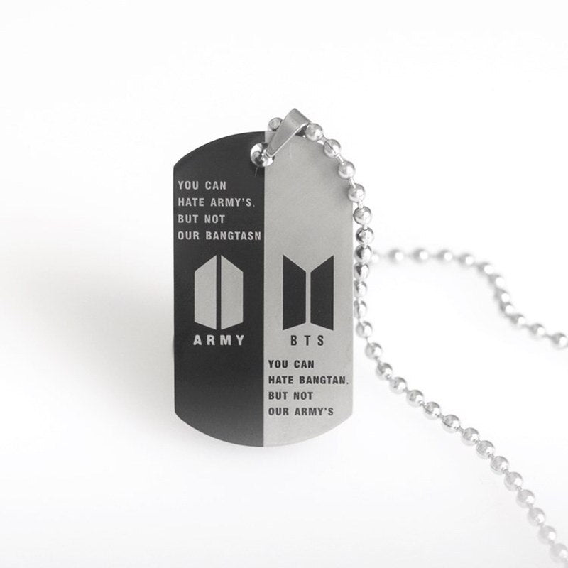 Kpop Stainless Steel Letter ARMY Pendant Necklaces Dog Tag Neutral Necklace Boy Girl Minimalist Jewelry Collier Femme Collar