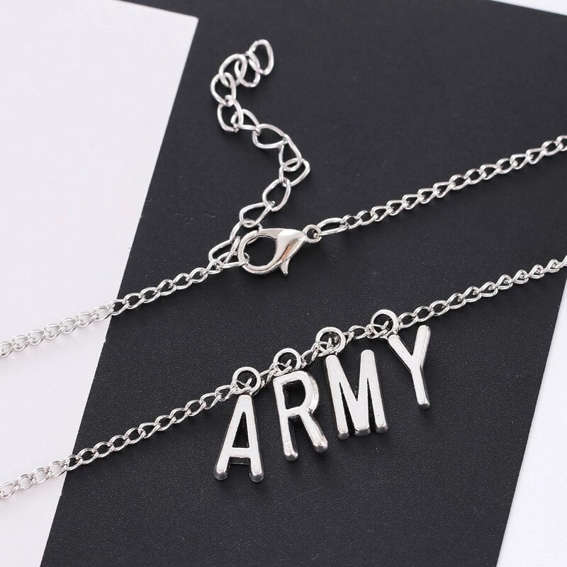 Kpop Stainless Steel Letter ARMY Pendant Necklaces Dog Tag Neutral Necklace Boy Girl Minimalist Jewelry Collier Femme Collar