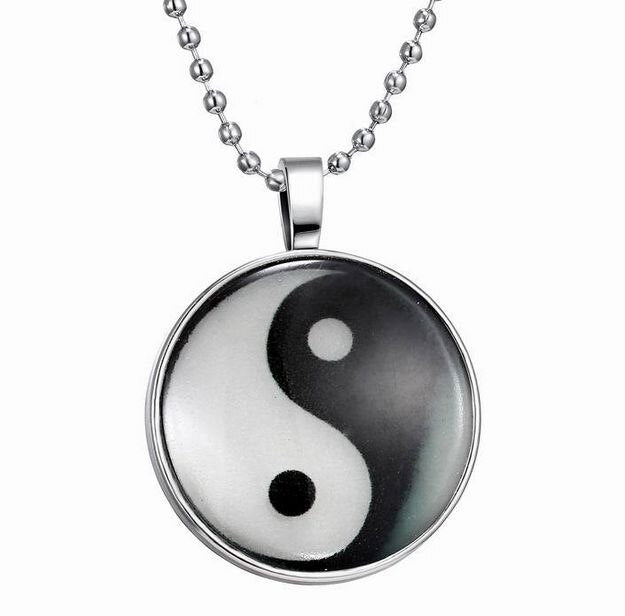 Luminous YING YANG TAI JI Vintage Round Dome Glass Silver Necklace