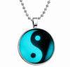 Luminous YING YANG TAI JI Vintage Round Dome Glass Silver Necklace