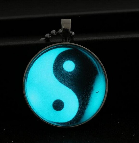 Luminous YING YANG TAI JI Vintage Round Dome Glass Silver Necklace