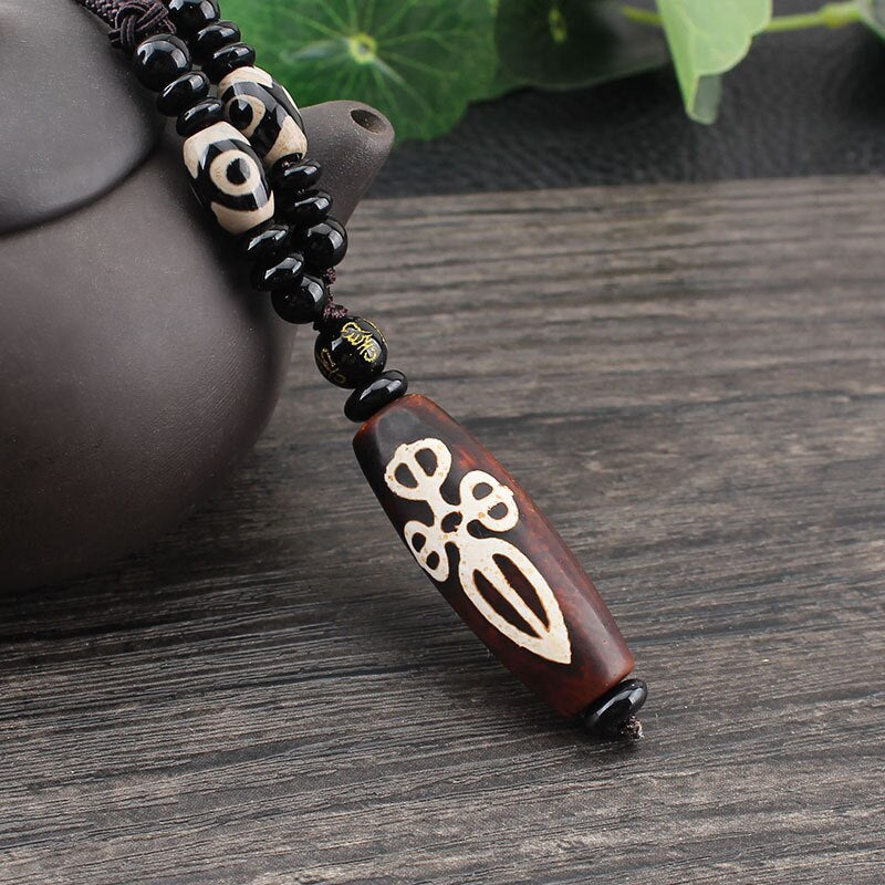 Nine Eye Tibet Dzi Pendant Drop Choker Nacklace Natural Stone Materials Fashionable Style Tibet Heaven Bead Bring Good Luck