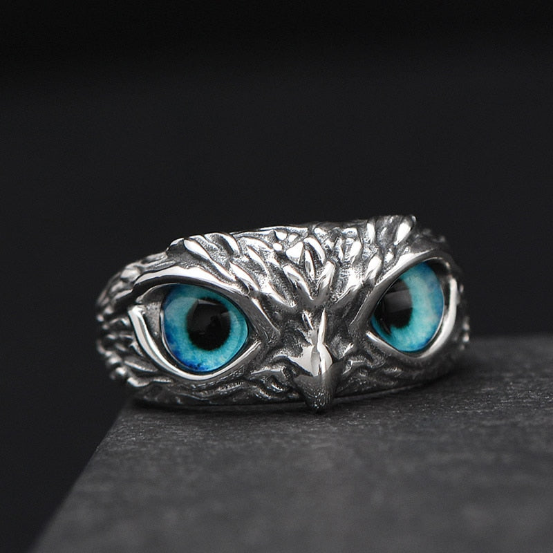 Retro Cute Simple Design Owl Ring Multicolor Eyes Silver Color Men Women Engagement Wedding Rings Jewelry Gifts Resizable
