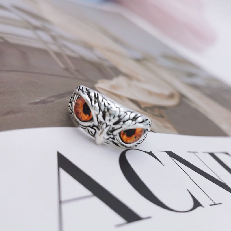 Retro Cute Simple Design Owl Ring Multicolor Eyes Silver Color Men Women Engagement Wedding Rings Jewelry Gifts Resizable