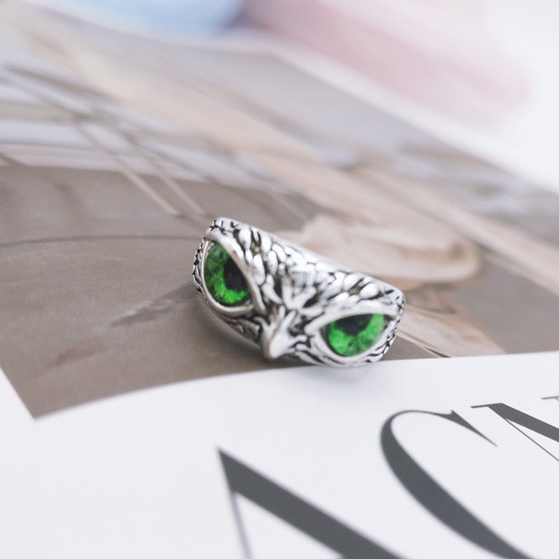 Retro Cute Simple Design Owl Ring Multicolor Eyes Silver Color Men Women Engagement Wedding Rings Jewelry Gifts Resizable