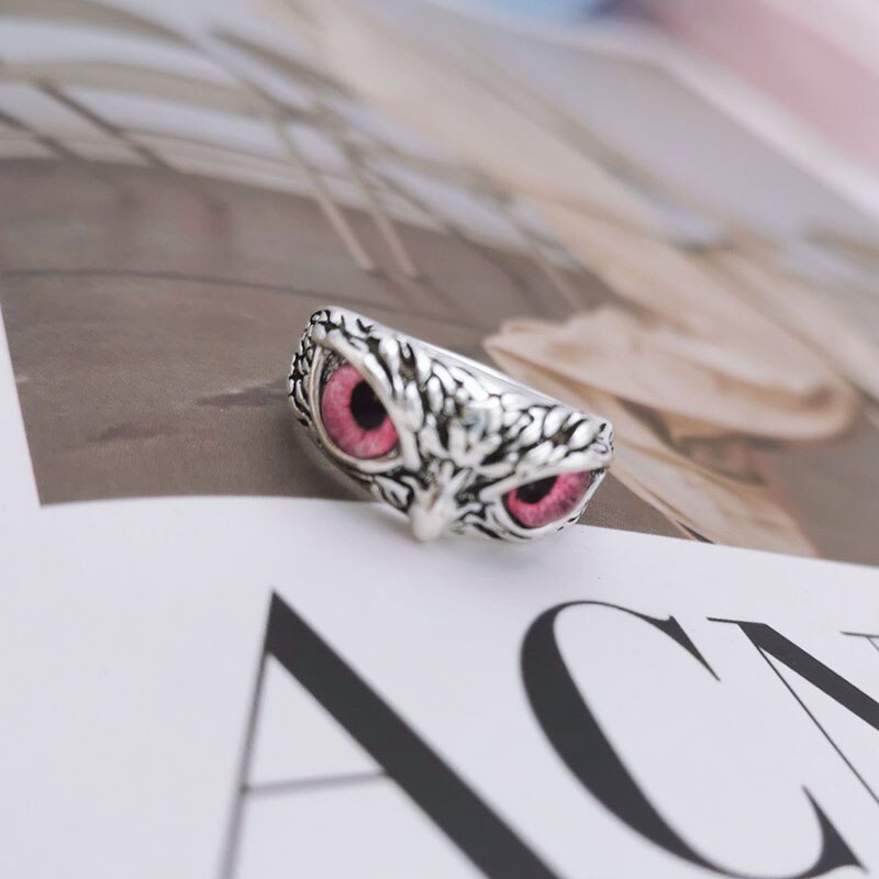 Retro Cute Simple Design Owl Ring Multicolor Eyes Silver Color Men Women Engagement Wedding Rings Jewelry Gifts Resizable