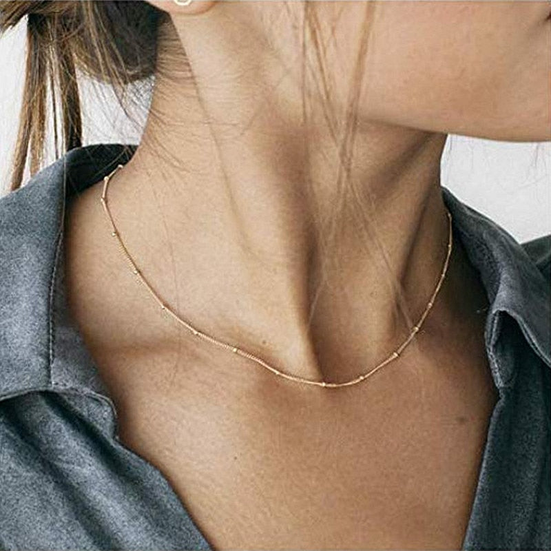 Simple Invisible Transparent Thin Line Gold Color Choker Necklace For Women Chain Necklace Bead Chocker Collier Femme Collar