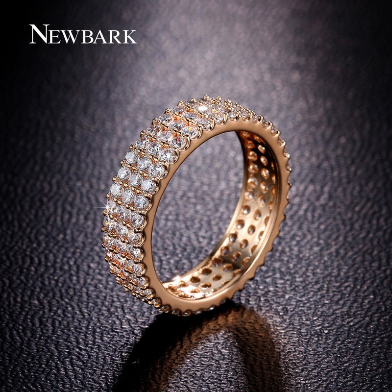 3 Rows Micro Cubic Zirconia Ring Rose Gold Color and Silver Color Round Women Rings Wholesale Fashion Jewelry Anel