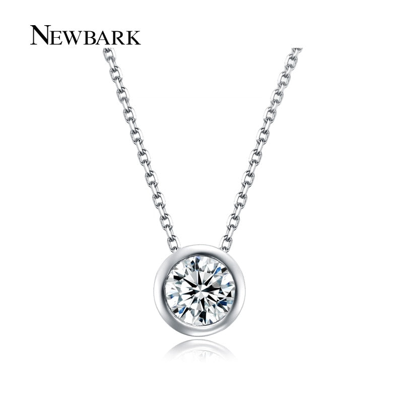 Simple Round 1 Carat Cubic Zirconia Solitaire Pendant Necklace Bezel-Set Wedding Silver Color Women Jewelry Gifts