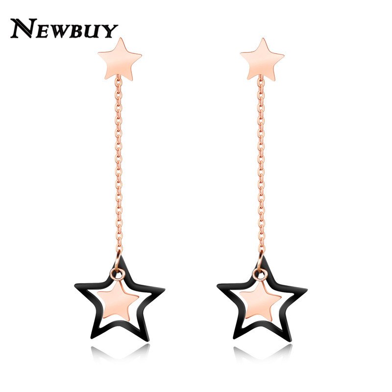 2020 Fashion Female Dangle Earring Jewelry Rose Gold Color Double Star Long Drop Earring For Women Wholesale