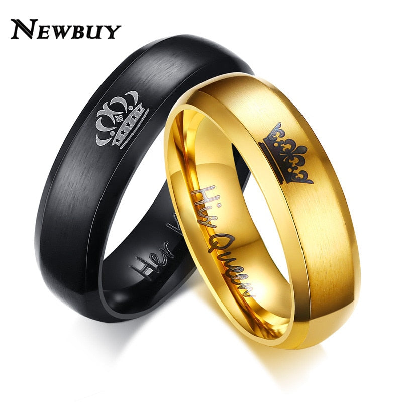 2020 Fashion Her King And His Queen Crown Ring For Women Men Black/Gold Color Couple Wedding Ring Promise Jewelry