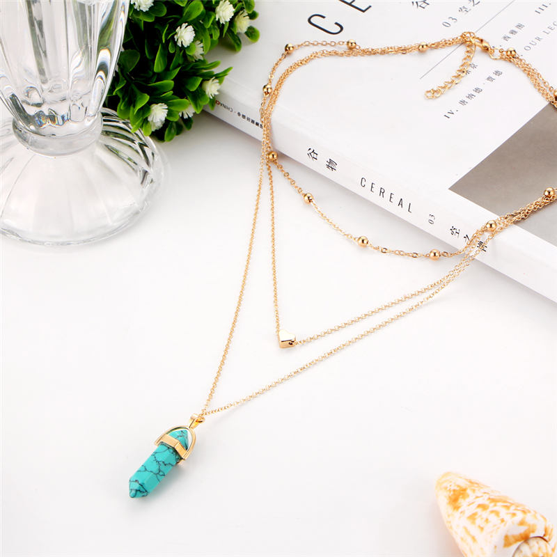 2020 Fashion Natural Stone Choker Necklace Hot Sale Trendy Heart Double Layers Gold-Color Chain Women Pendant Necklace