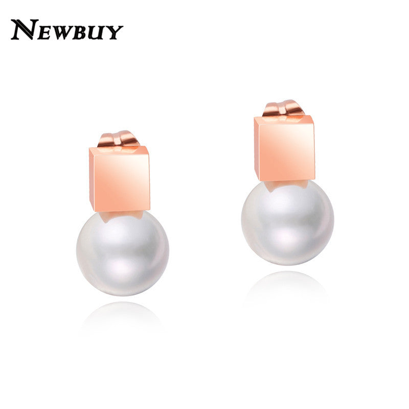 2020 New Fashion Stainless Steel Hollow Out Cross Earring Rose Gold Color Imitation Pearls Stud Earrings For Women
