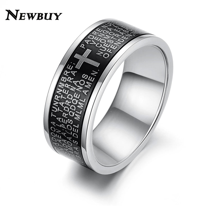 2020 Fashion Men's Ring Classic Design Stainless Steel Black Ring Engraved Bible Punk Style Male Jewelry